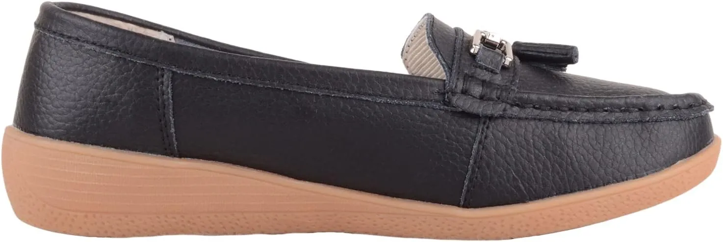 ABSOLUTE FOOTWEAR Womens Slip On Gennuine Leather Tassel Loafer Deck Summer Shoes