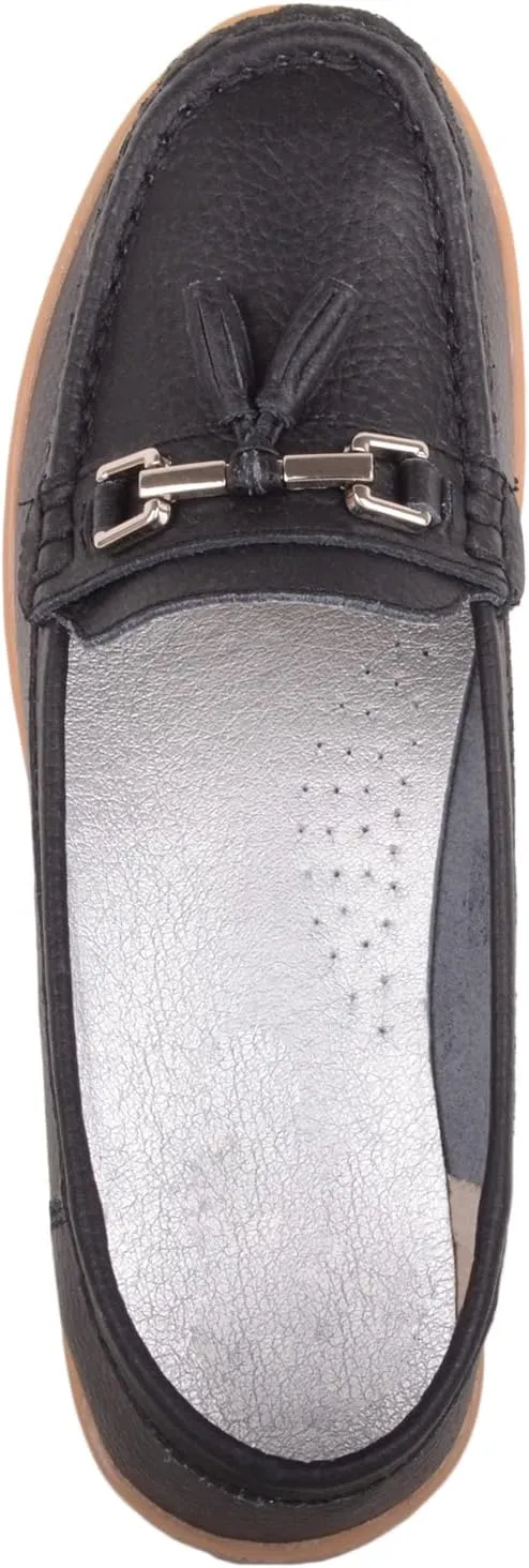 ABSOLUTE FOOTWEAR Womens Slip On Gennuine Leather Tassel Loafer Deck Summer Shoes