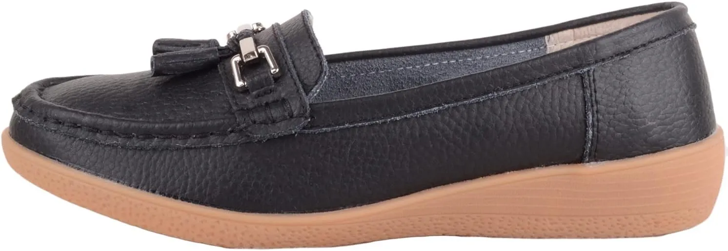 ABSOLUTE FOOTWEAR Womens Slip On Gennuine Leather Tassel Loafer Deck Summer Shoes