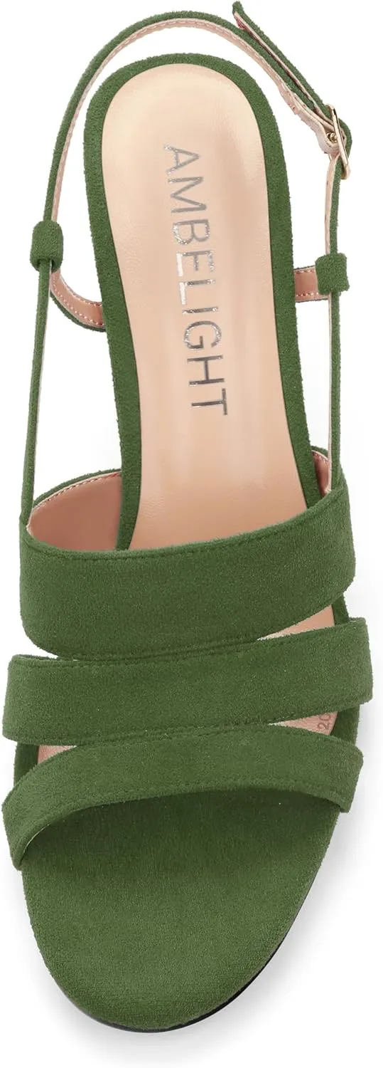 AMBELIGHT Women'S Strappy Low Kitten Slingback Heels Round Open Toe Ankle Buckle Suede Sandals Casual Comfortable Dress Wedding Work Shoes For Women 2.5 Inch