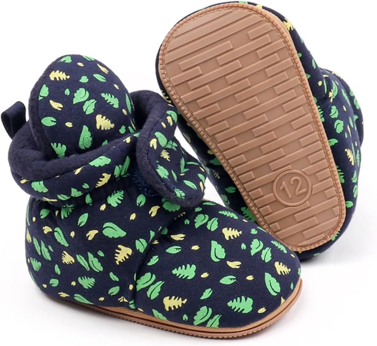 Baby Boys Girls Cozy Booties Toddle Leaves Pattern House Slippers Indoor Soft Sole Fleece Faux  Lined Shoes