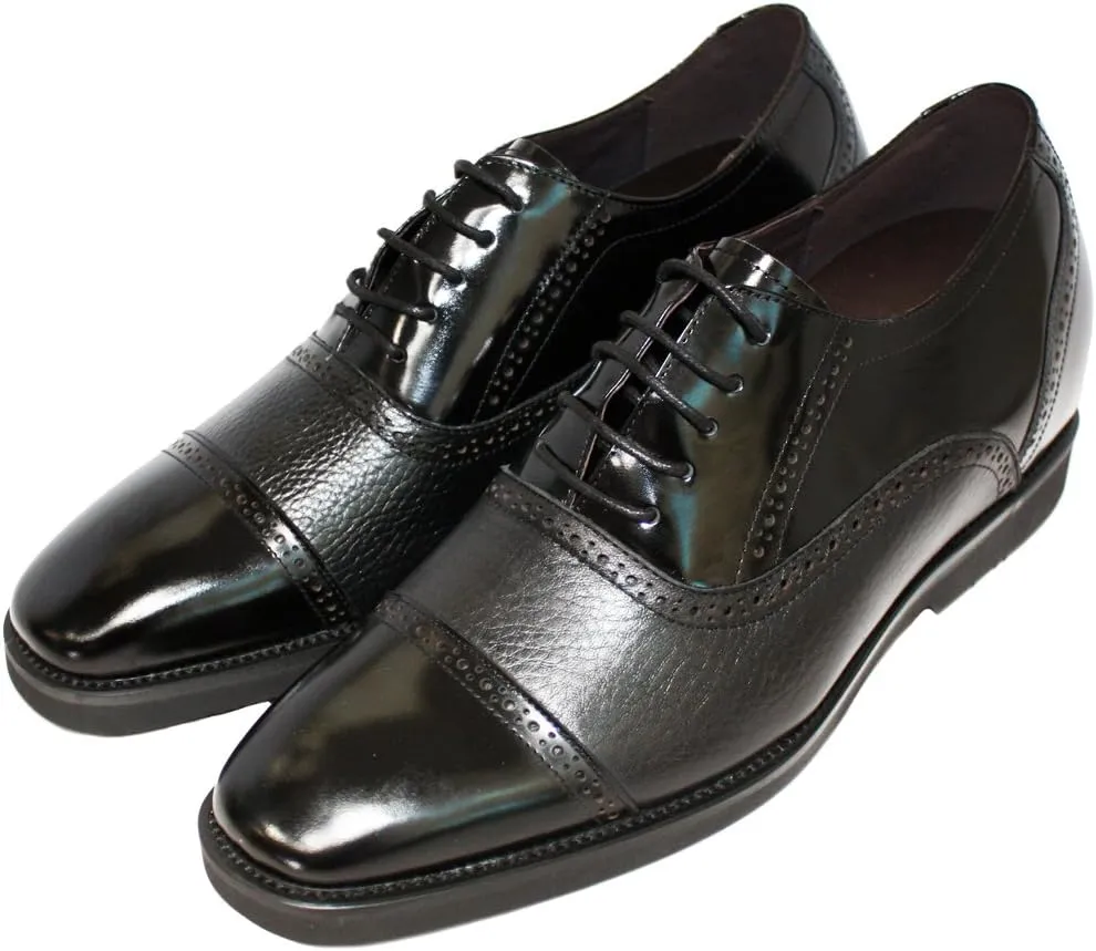 Calden Men's Invisible Height Increasing Elevator Shoes - Black Leather Lace-up Lightweight Formal Dress Oxfords - 2.8 Inches Taller - K320021 - Size 11 D(M) US