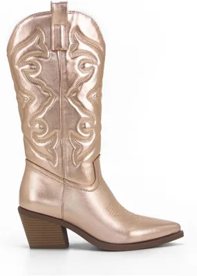 Cowgirl Boots Women Knee High Low Heel Cowboy Western Boots Embroidery Wide Calf Chunky Heel Fashion Classic Boot Pull-On
