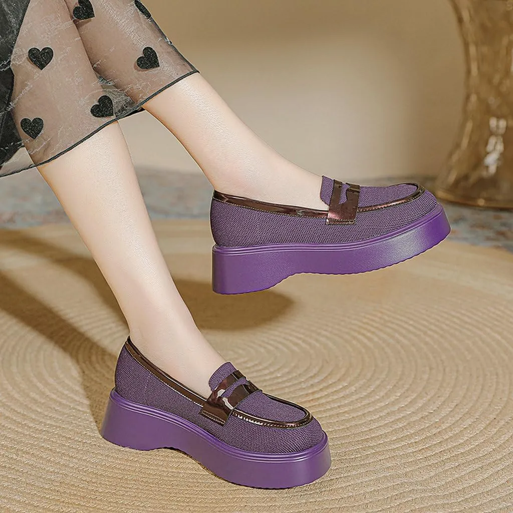 DINTAHA Chunky Platform Loafers for Women Heeled Knit Loafers Slip On Business Casual Shoes