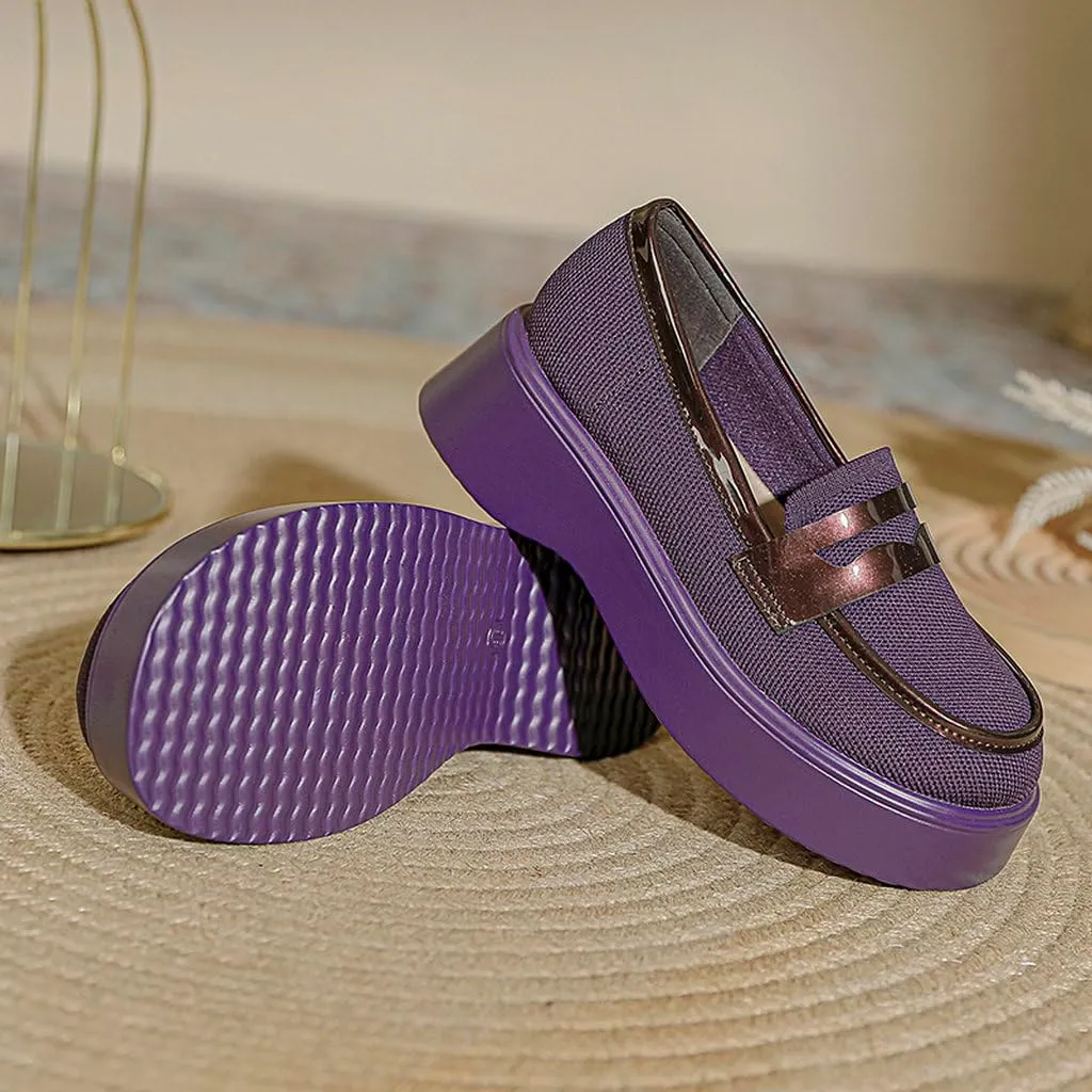 DINTAHA Chunky Platform Loafers for Women Heeled Knit Loafers Slip On Business Casual Shoes
