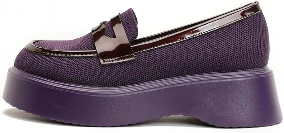DINTAHA Chunky Platform Loafers for Women Heeled Knit Loafers Slip On Business Casual Shoes