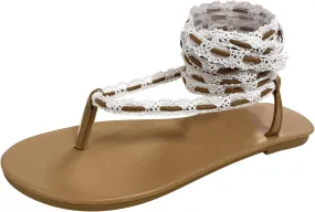 Flip Flat Lace Fashion Up Lace Ladies Sandals Solid Color Casual On Women's sandals Shoes Slides