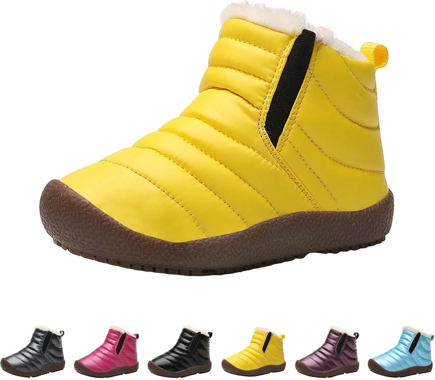 Girls Boys Ankle Snow Boots Faux  Lined Cozy Furry Outdoor Warm Comfortable Non Slip Shoes Winter Solid Flat