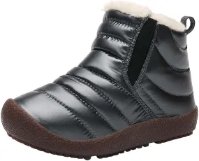 Girls Boys Ankle Snow Boots Faux  Lined Cozy Furry Outdoor Warm Comfortable Non Slip Shoes Winter Solid Flat