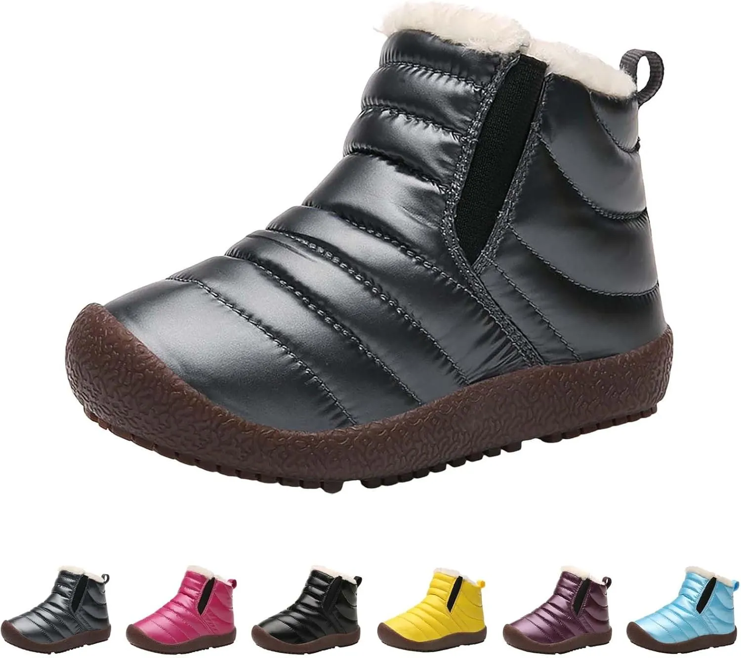 Girls Boys Ankle Snow Boots Faux  Lined Cozy Furry Outdoor Warm Comfortable Non Slip Shoes Winter Solid Flat