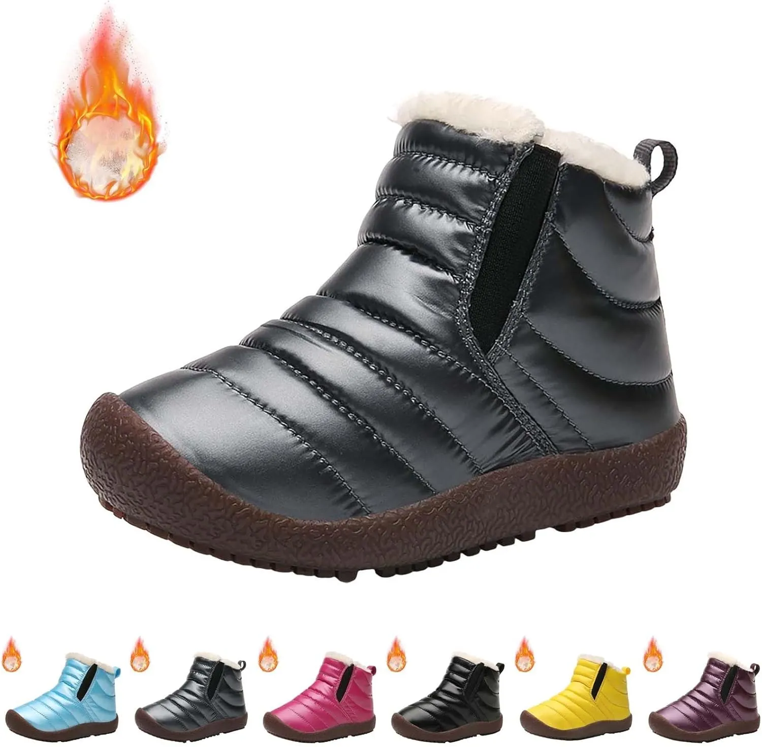 Girls Boys Ankle Snow Boots Faux  Lined Cozy Furry Outdoor Warm Comfortable Non Slip Shoes Winter Solid Flat