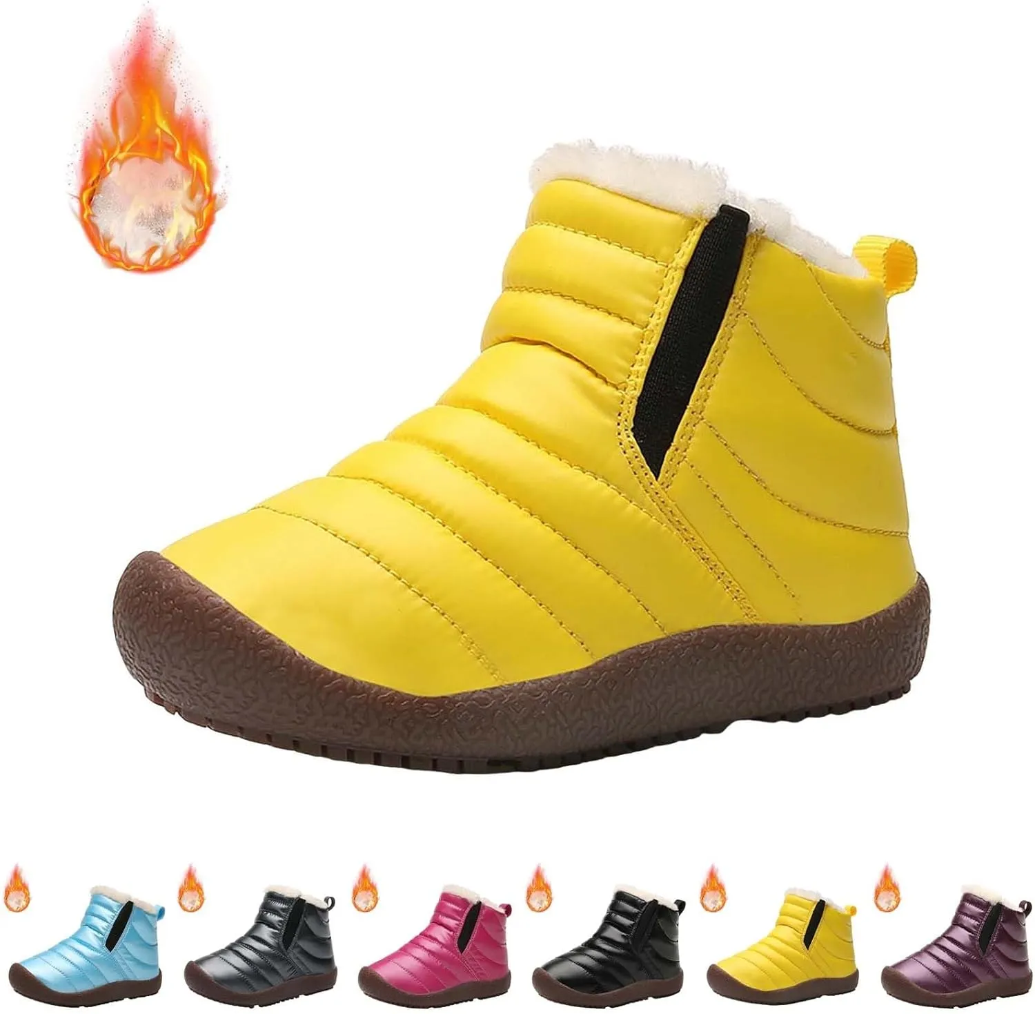 Girls Boys Ankle Snow Boots Faux  Lined Cozy Furry Outdoor Warm Comfortable Non Slip Shoes Winter Solid Flat
