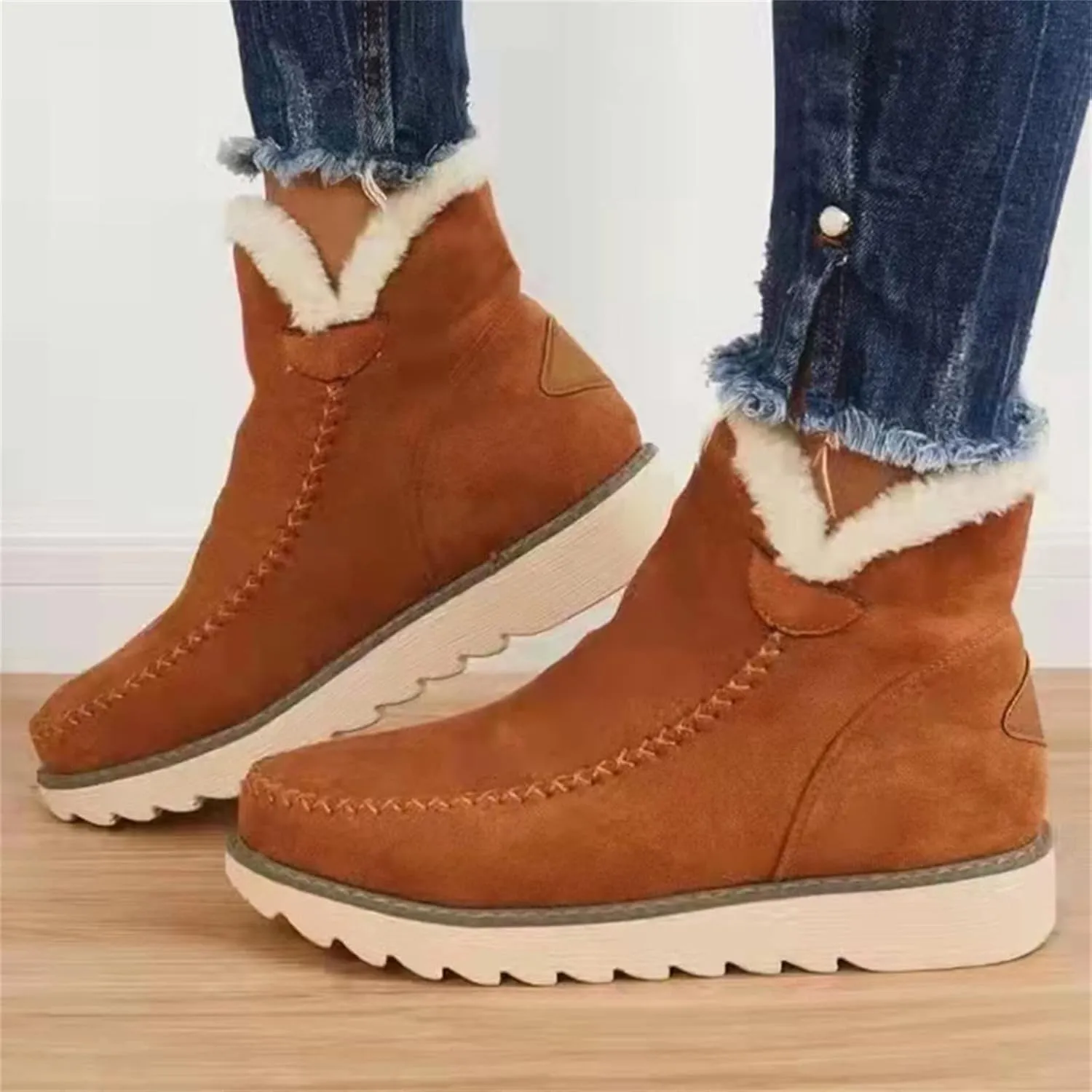 Ladmiple Boots For Women Ankle Booties Winter Casual Slip-on Warm Loafers Faux Fur-Lined Comfortable Snow Walking Shoes