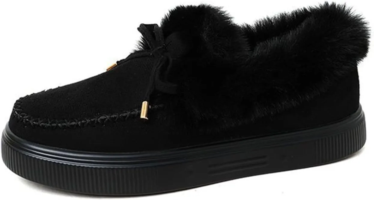 Ladmiple Snow Boots For Women Wide Width Casual Lace Up Warm Loafers Shoes Faux Fur-Lined Comfort Winter Ankle Booties