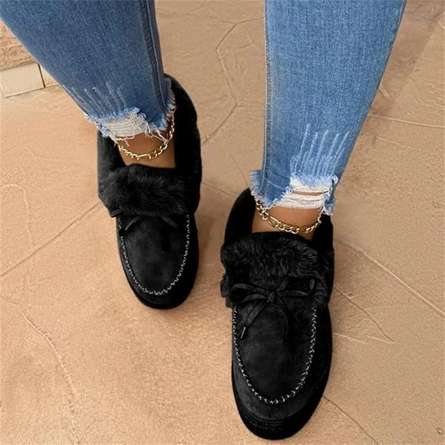 Ladmiple Snow Boots For Women Wide Width Casual Lace Up Warm Loafers Shoes Faux Fur-Lined Comfort Winter Ankle Booties