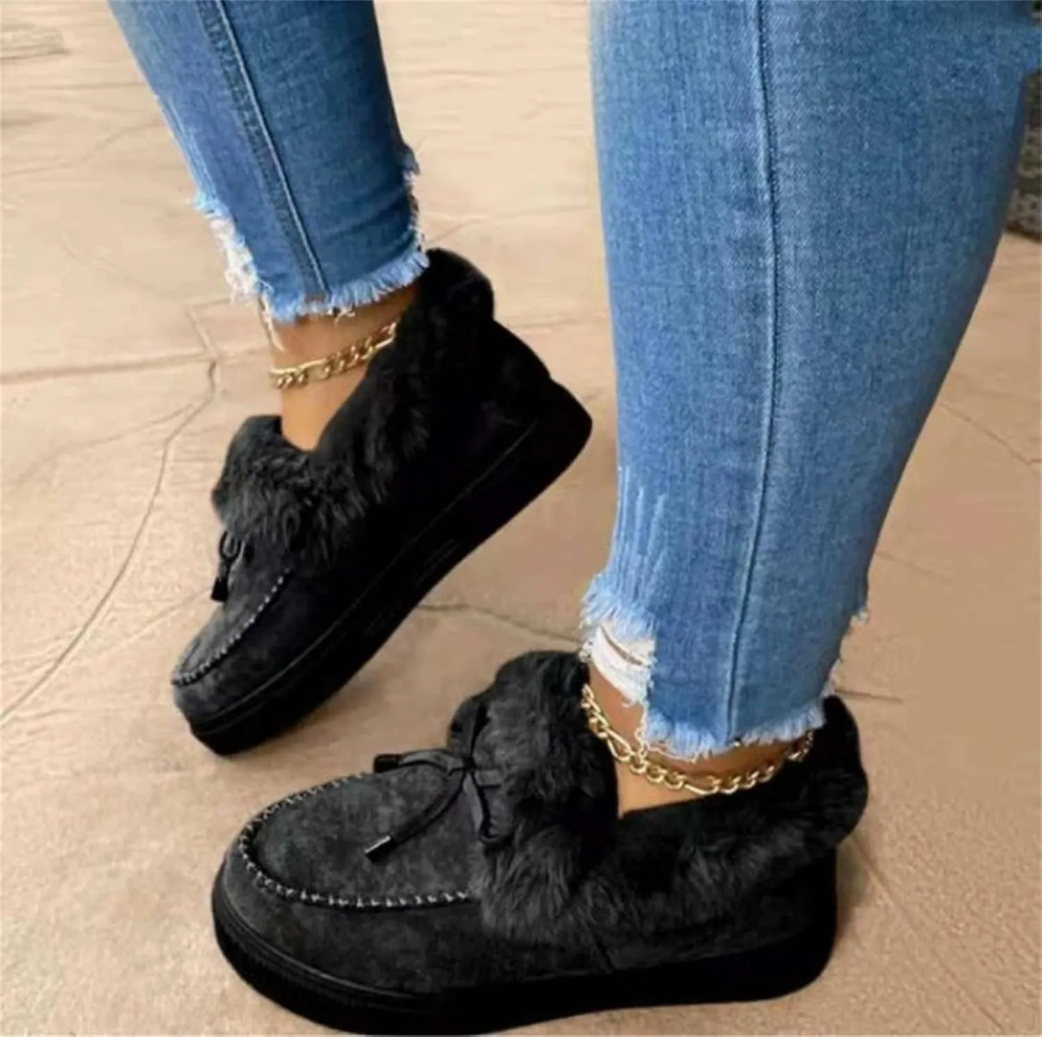 Ladmiple Snow Boots For Women Wide Width Casual Lace Up Warm Loafers Shoes Faux Fur-Lined Comfort Winter Ankle Booties