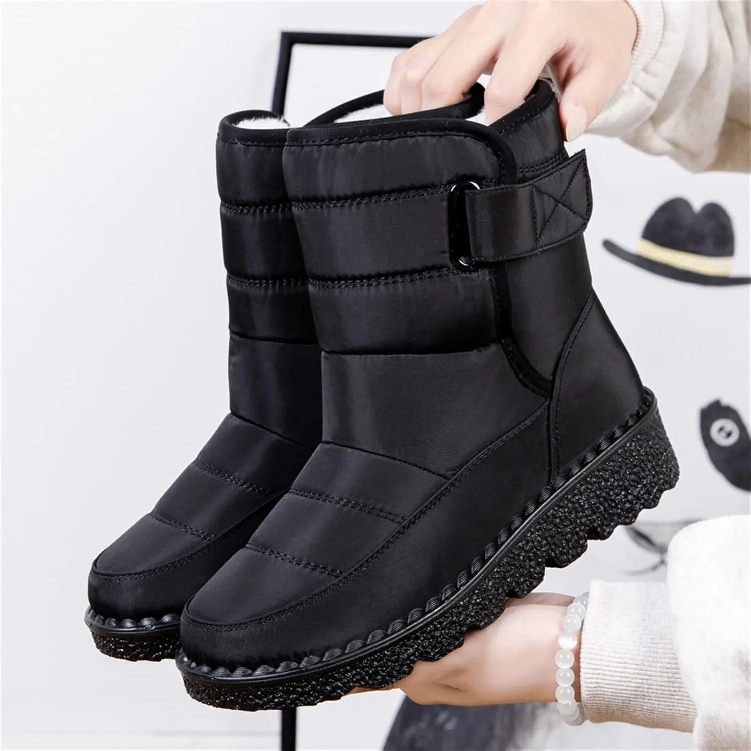 Ladmiple Winter Boots For Women Waterproof Snow Non Slip Fur Lined Warm Ankle Booties Slip On Outdoor Comfortable Shoes