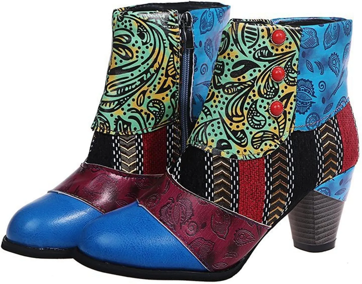 Lausiuoe Ankle Boots For Women Dressy Chunky Heel Vintage Cowgirl Boots Retro Short Wide Width Zipper Western Booties