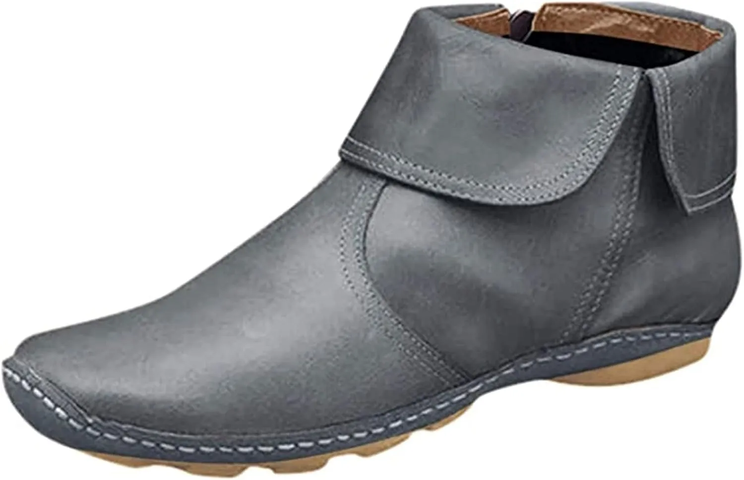 Lausiuoe Boots For Women Ankle Booties Flat Comfort Classic Ankle Boots Western Casual Dressy Wide Width Boot Pull-On