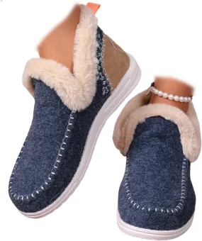Lausiuoe Boots For Women Ankle Booties With Fur Lined Warm Snow Winter Fuzzy Booties Silp On Comfortable Casual Loafers Shoes