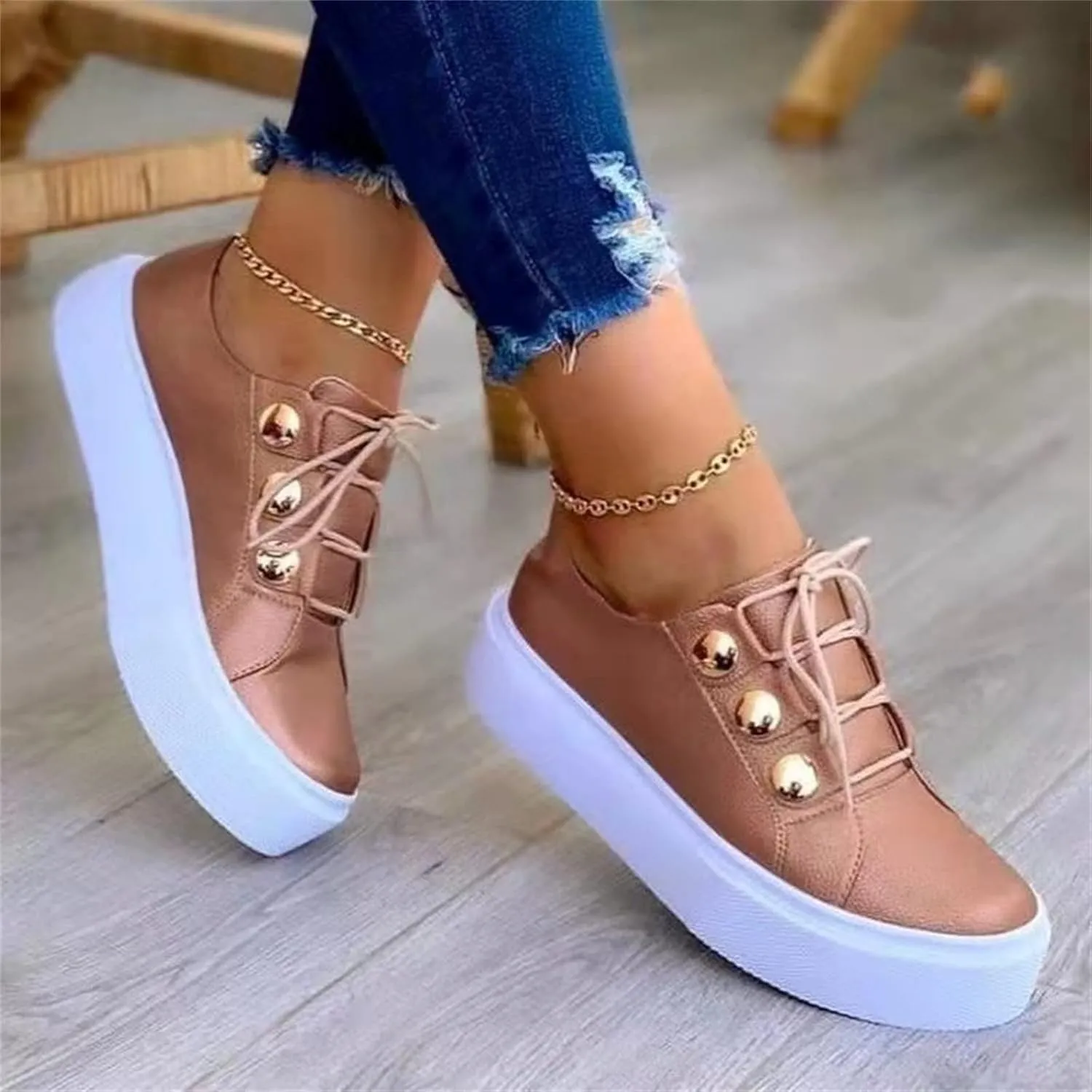Lausiuoe Shoes for Women Sneakers Trendy Low Top Leather Slip On Sneakers Casual Fashion Comfortable Walking Flat Loafers