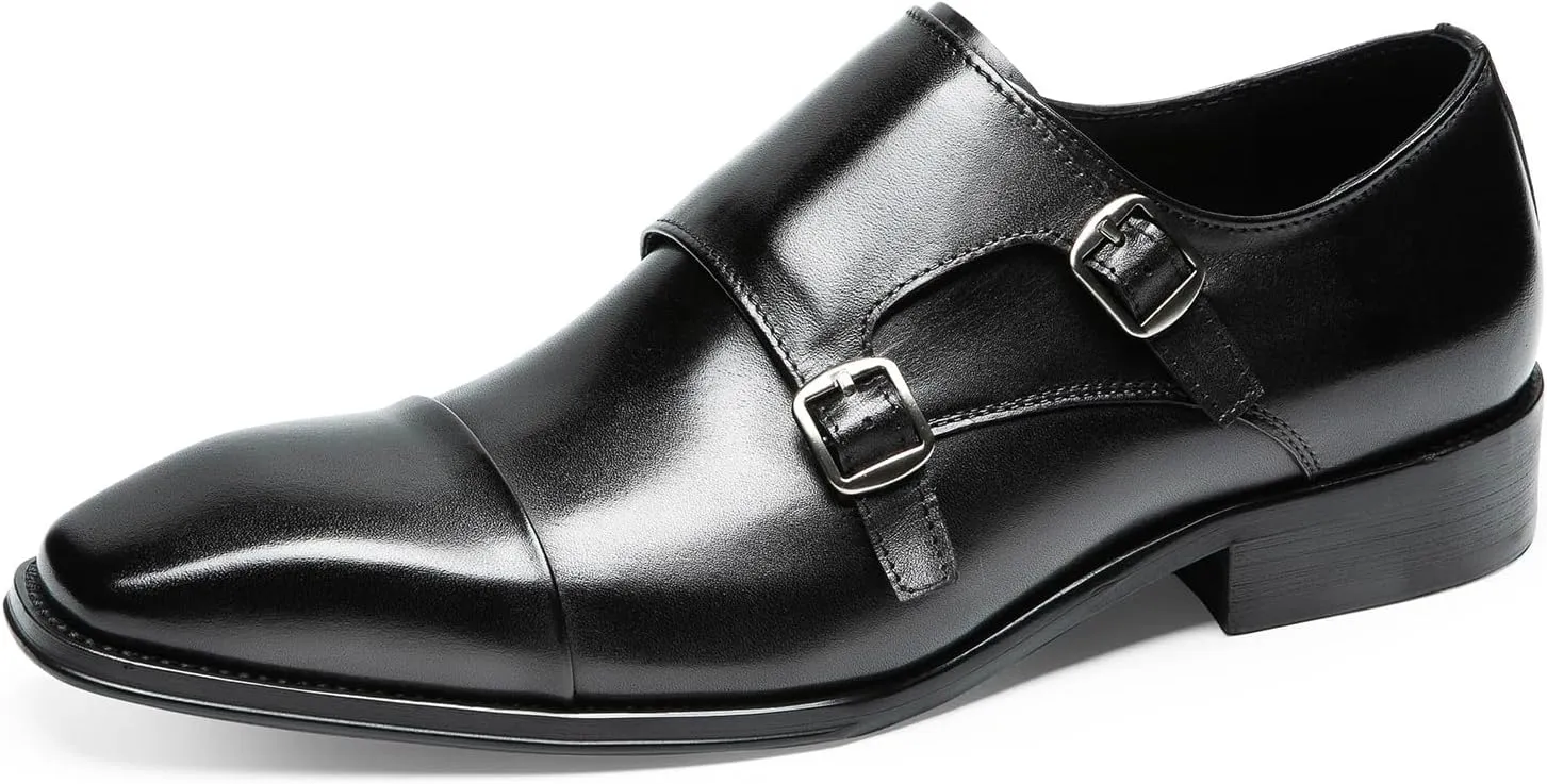 Loafers for Men - Genuine Leather Cap Toe Monk Strap Shoes | Double Buckle Dress Shoes for Business