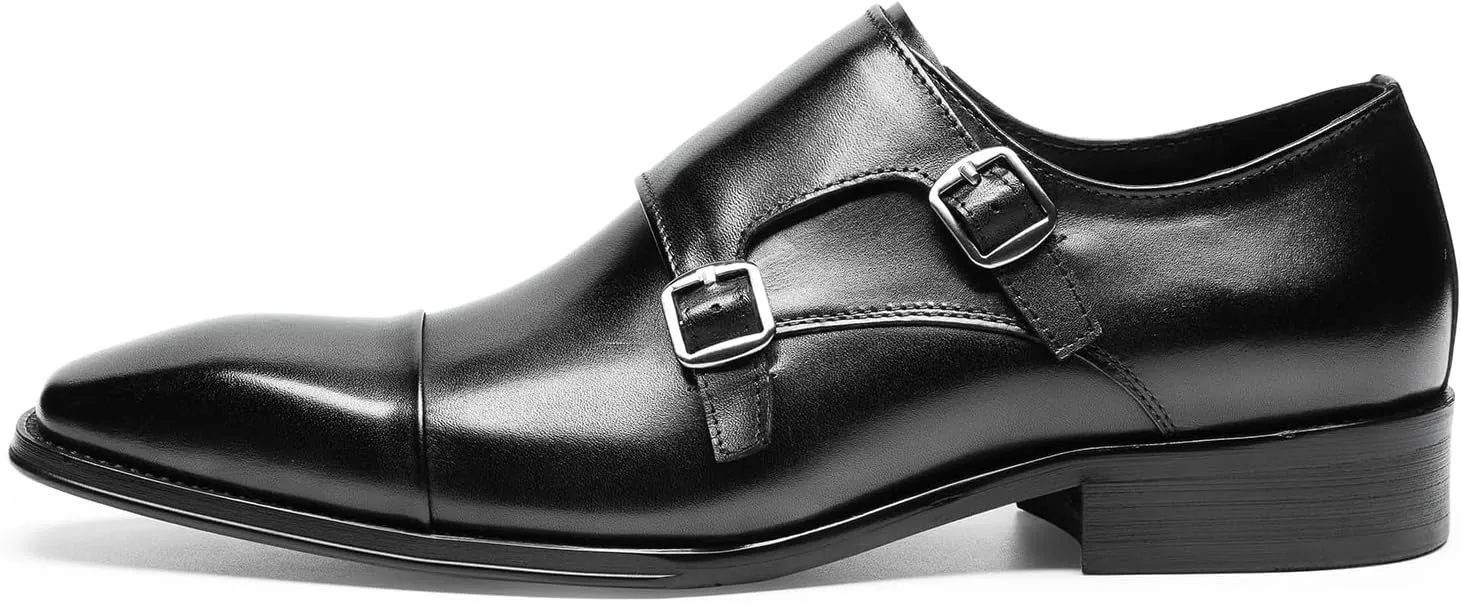 Loafers for Men - Genuine Leather Cap Toe Monk Strap Shoes | Double Buckle Dress Shoes for Business