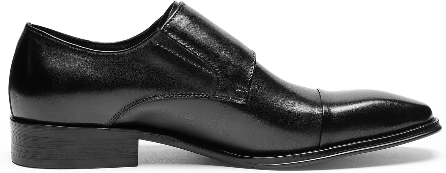 Loafers for Men - Genuine Leather Cap Toe Monk Strap Shoes | Double Buckle Dress Shoes for Business