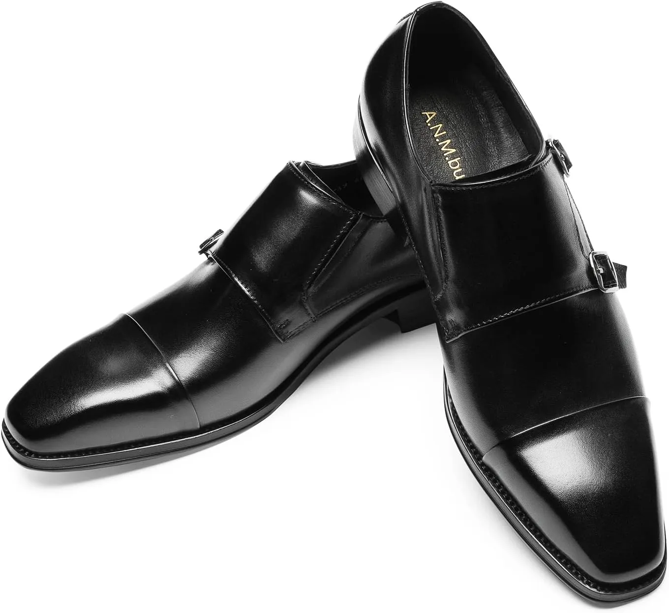 Loafers for Men - Genuine Leather Cap Toe Monk Strap Shoes | Double Buckle Dress Shoes for Business