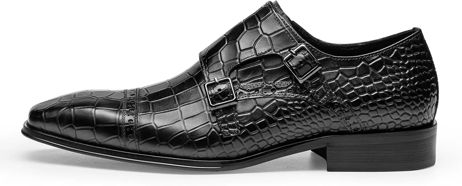 Loafers for Men - Premium Croc-Embossed Leather Monk Shoes | Formal Double Strap Design