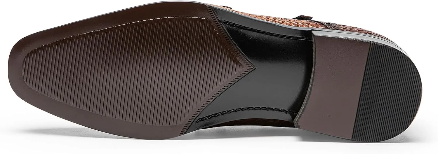 Loafers for Men - Premium Croc-Embossed Leather Monk Shoes | Formal Double Strap Design