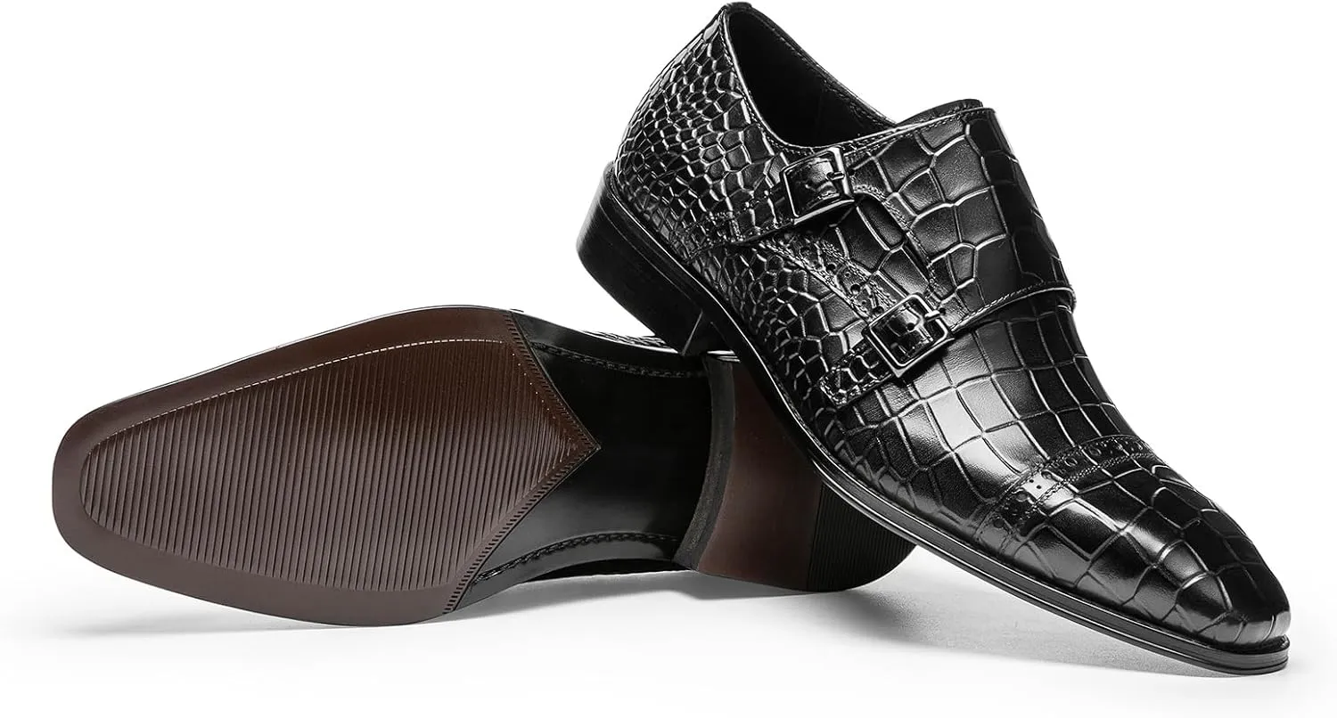 Loafers for Men - Premium Croc-Embossed Leather Monk Shoes | Formal Double Strap Design