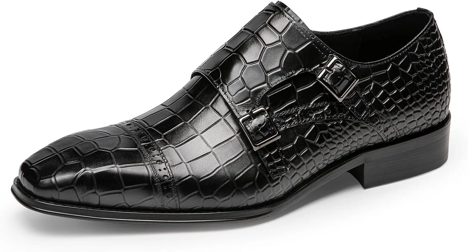 Loafers for Men - Premium Croc-Embossed Leather Monk Shoes | Formal Double Strap Design