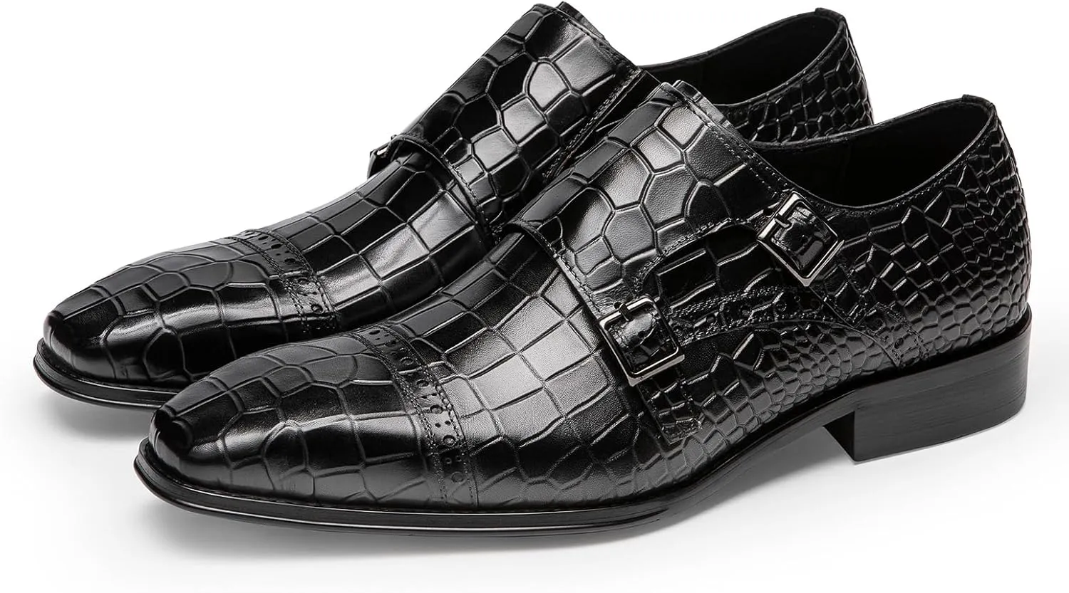 Loafers for Men - Premium Croc-Embossed Leather Monk Shoes | Formal Double Strap Design