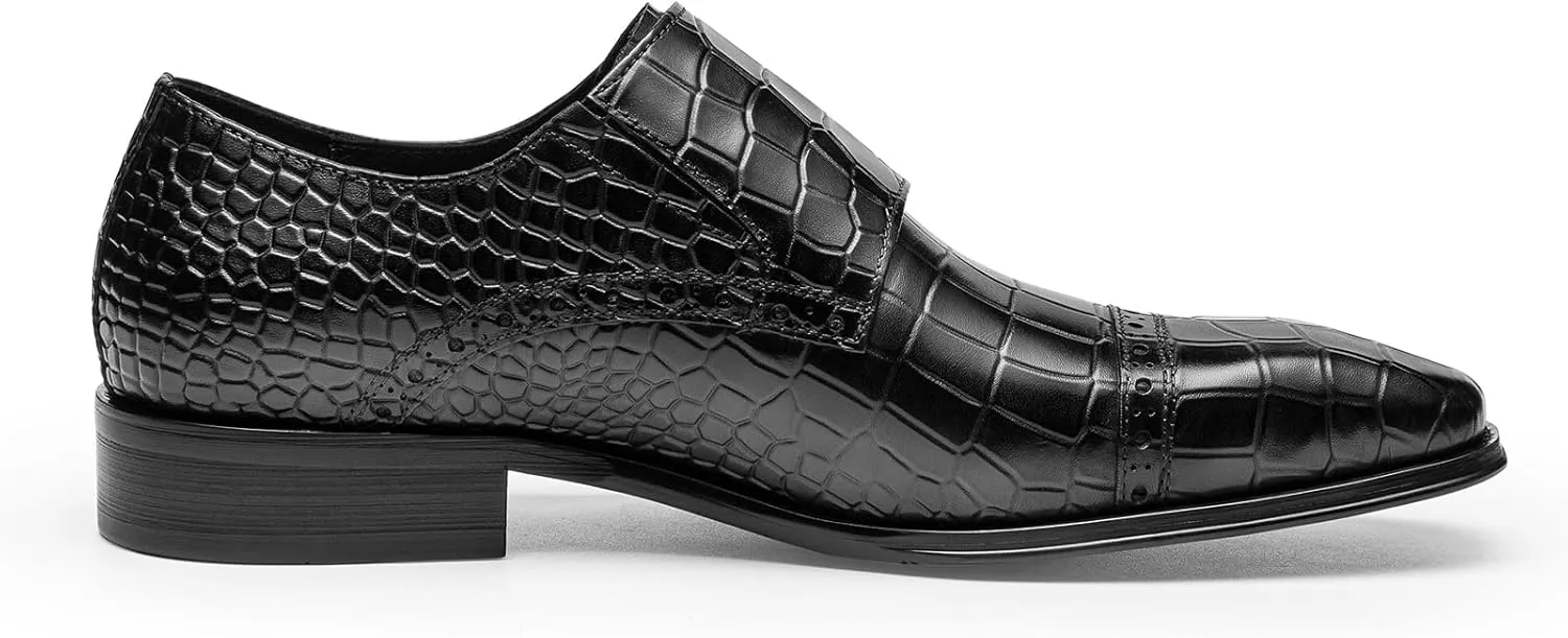 Loafers for Men - Premium Croc-Embossed Leather Monk Shoes | Formal Double Strap Design