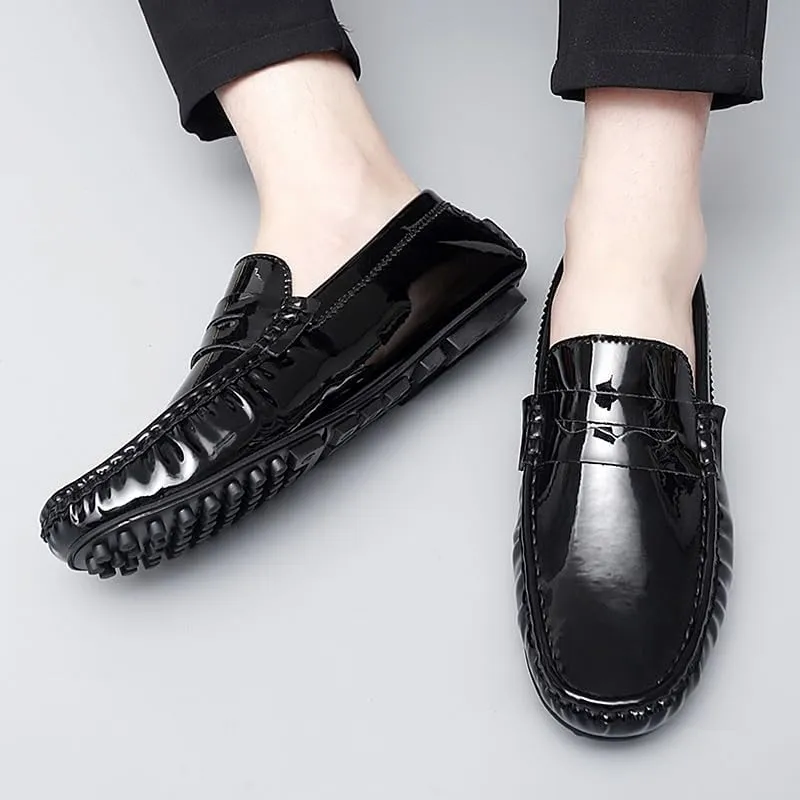 Men's Loafers Shoes Round Toe Leather Driving Penny Loafers Lightweight Comfortable Flexible Outdoor Slip On