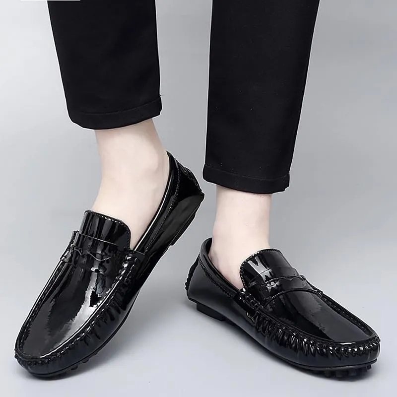 Men's Loafers Shoes Round Toe Leather Driving Penny Loafers Lightweight Comfortable Flexible Outdoor Slip On