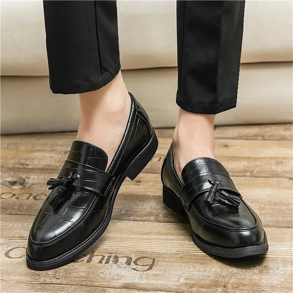 Mens Loafers Slip On Pointed Toe Tassel Dress Shoes Lightweight Comfortable Casual Wedding Loafers