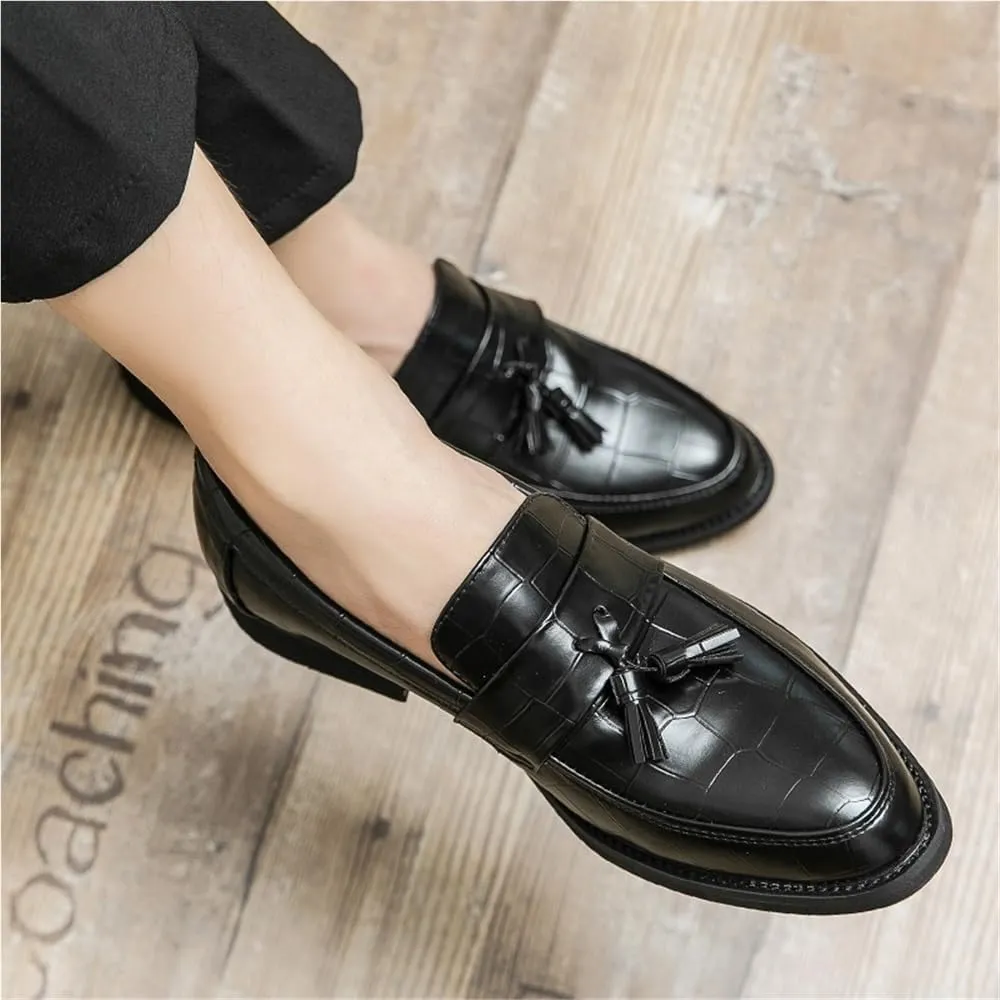 Mens Loafers Slip On Pointed Toe Tassel Dress Shoes Lightweight Comfortable Casual Wedding Loafers