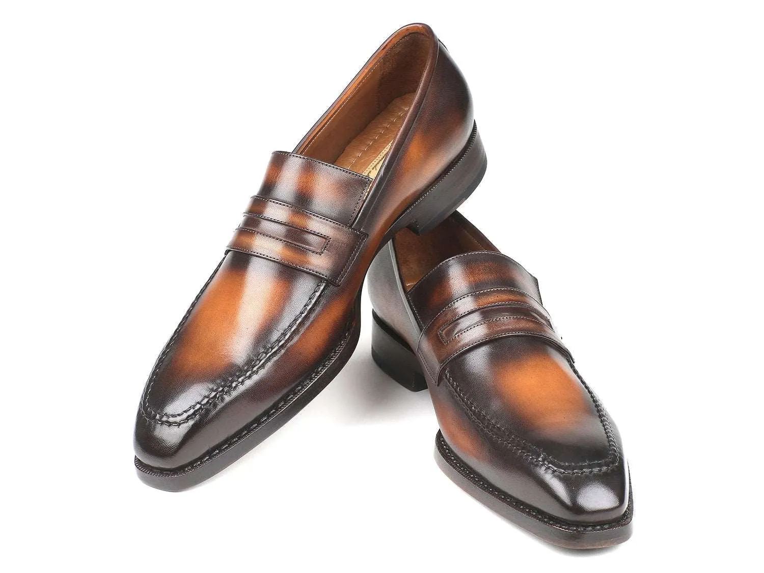 Paul Parkman Brown Burnished Leather Loafers