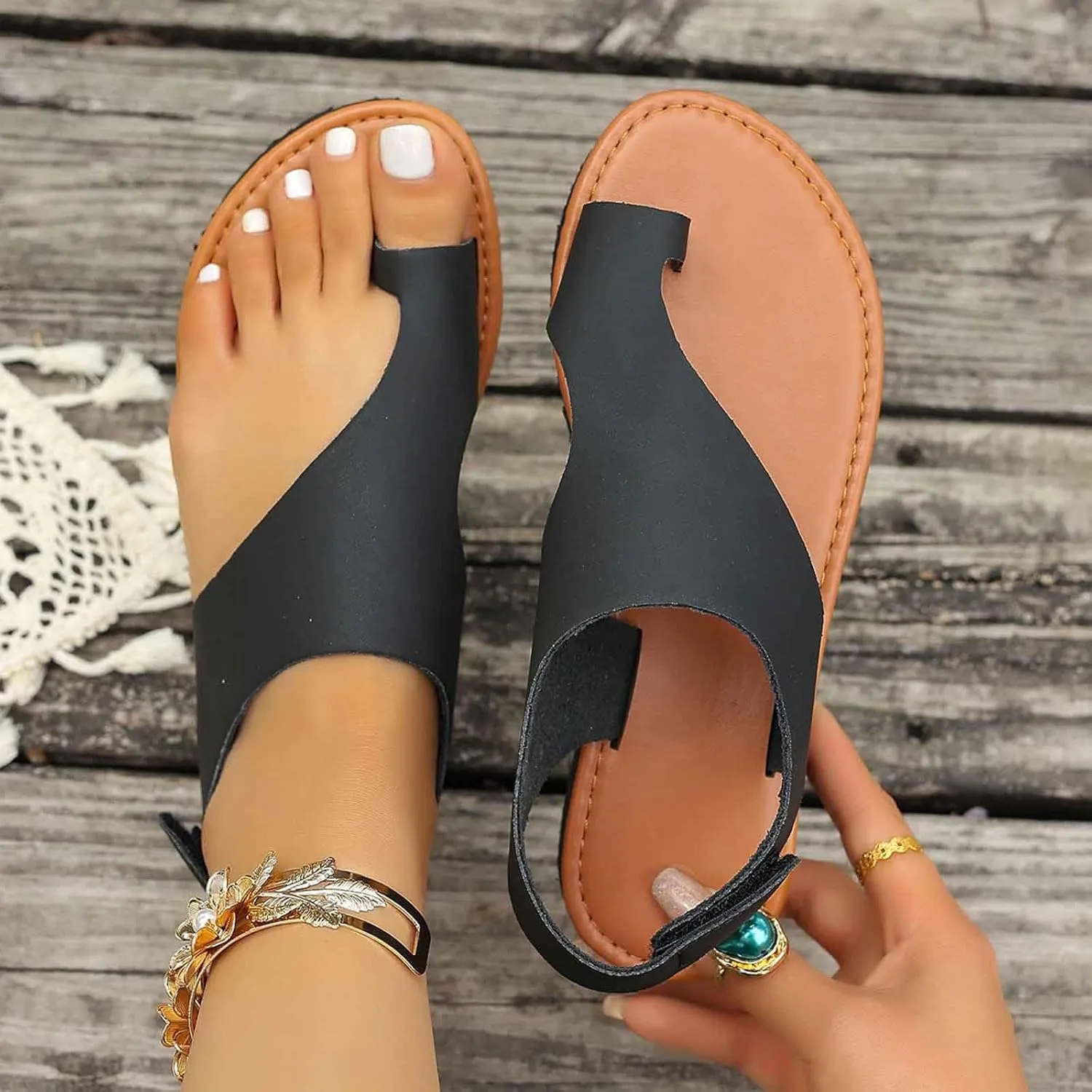 Posh Sandals Women Comfort Flat Summer Shoes Vintage Flip Flops Sandals for Women with Small Heel