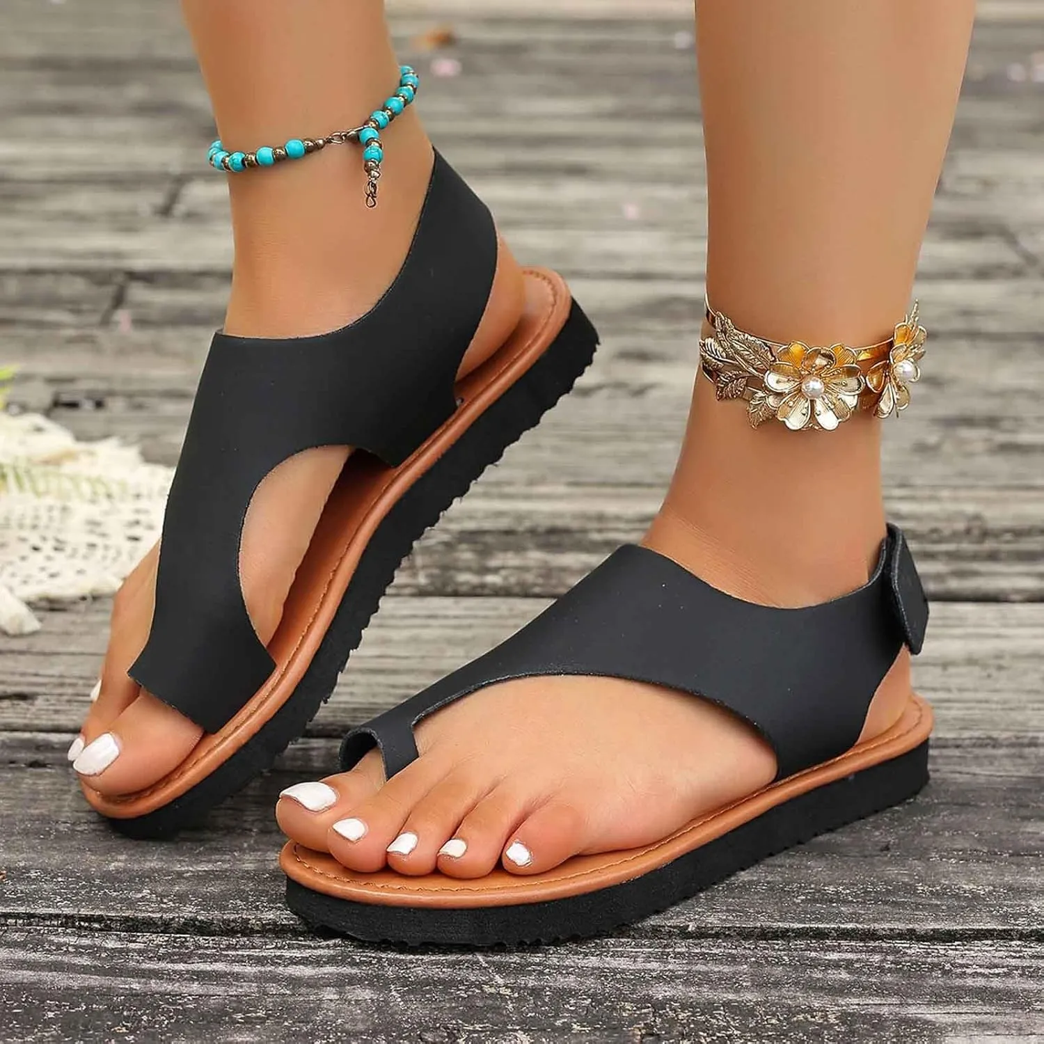 Posh Sandals Women Comfort Flat Summer Shoes Vintage Flip Flops Sandals for Women with Small Heel