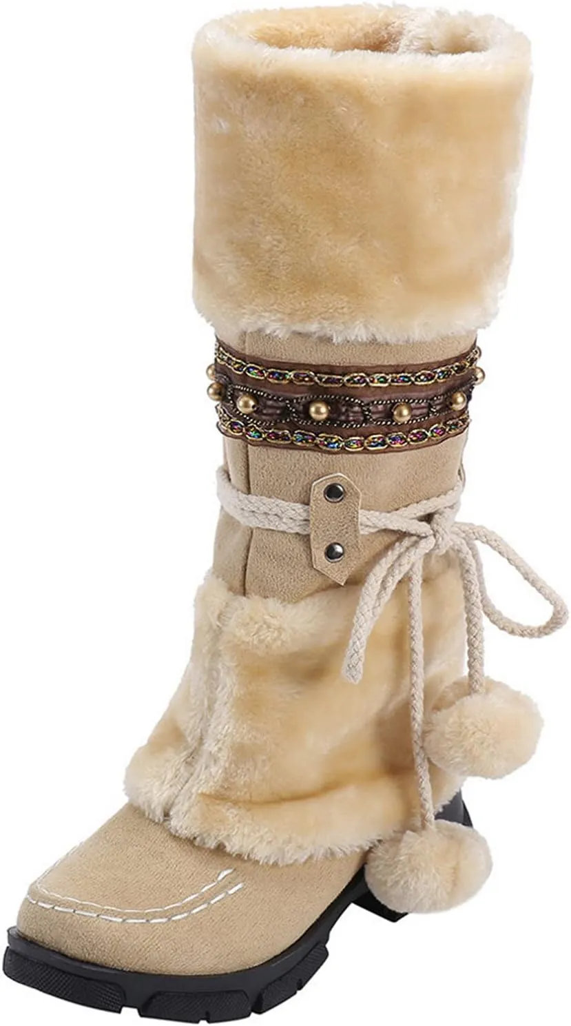 Snow Boots for Women Cute Waterproof Winter Walking Boots for Women Winter Brown Boots for Women