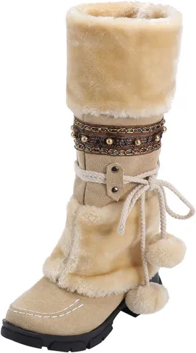 Snow Boots for Women Cute Waterproof Winter Walking Boots for Women Winter Brown Boots for Women