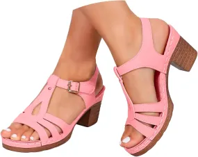 Summer Sandals for Women 2025 Open Toe Solid Color Hollow Classic Casual Chunky Heeled Comfortable Fashionable High Heels Shoes for Beach Vacation Travel Walking