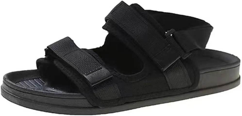 Women's Double Hook and Loop Sandals Solid Casual Summer Beach Shoe High Elastic Ankle Strap Sandal Flats