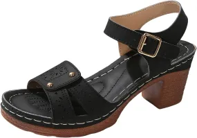 Women's Heeled Sandals Peep Toe Block Slingback Cutout Chunky Cutout Mid Heels Sandal with Arch Support 2025 Summer Orthopedic Shoes Dressy Adjustable Strappy Shoes for Party Wedding Daily Work