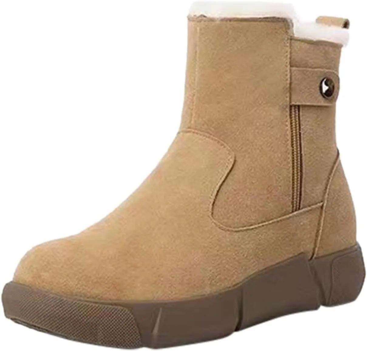 Women's Winter Fashion Thickened Wool Snow Boots Leather And Fleece Warm Non Slip Cotton Boots Womens Snow Boots Women (Brown, 7)