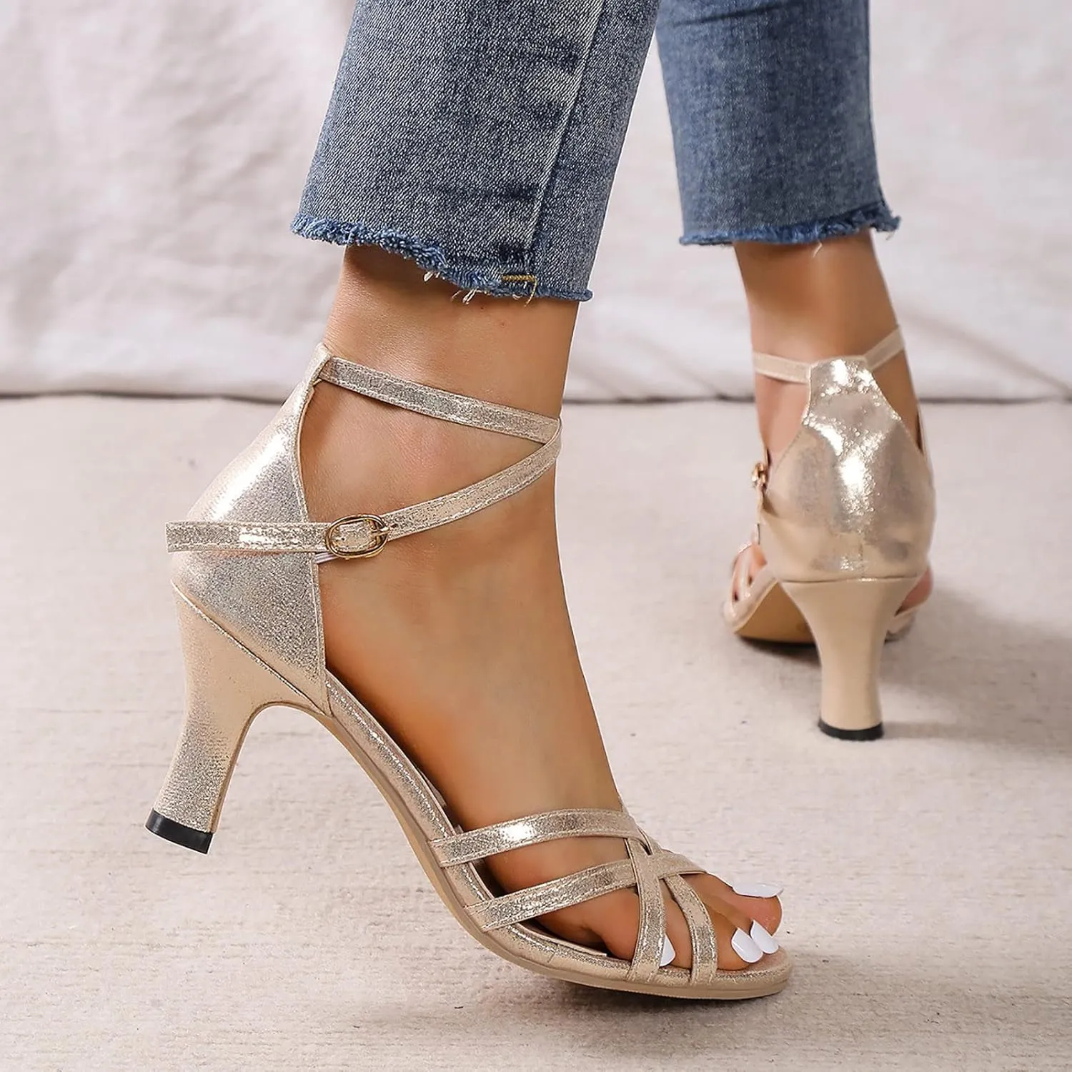 ZSpzx Summer Sandals For Women 2025,Womens Heeled Sandals Ankle Strap Chunky High Heels Block Open Toe Slides Slippers Strappy Sandal Slip on Casual Sexy Summer Beach Shoes for Daily Wear